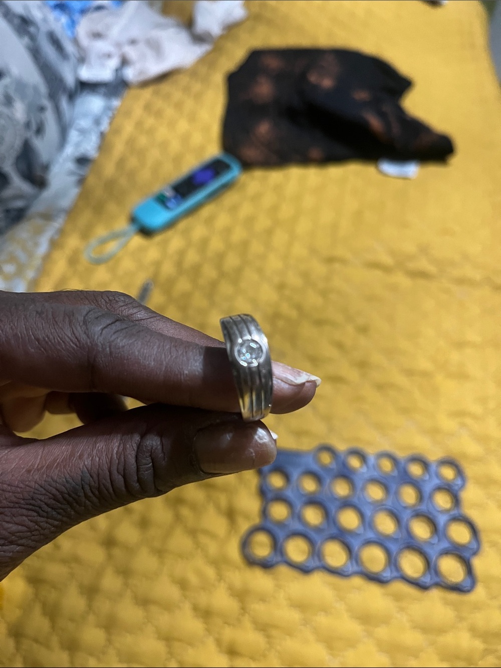 Sterling Silver Men’s Ring with Clear Stone - Silver